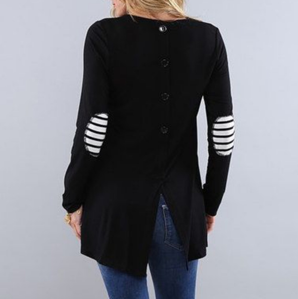 Tunic Back Buttons Striped Elbow Pads 2XL